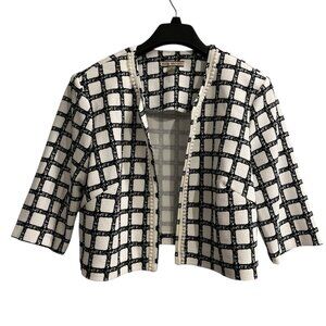 Maya Brooke Jacket Womens 18 White Black Square Print Pearl Lined Cropped Party